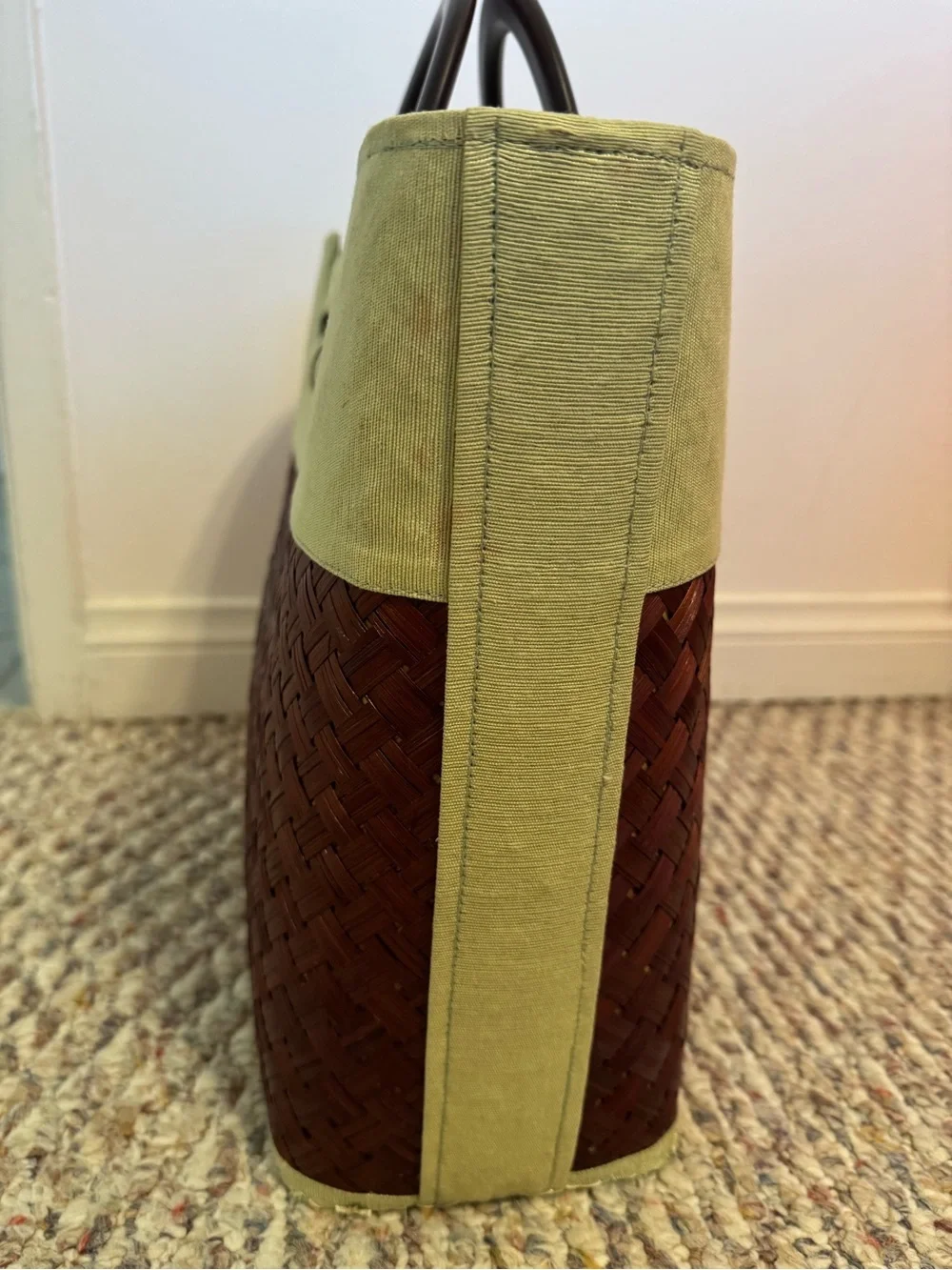 Vintage TICO artisanal woven fiber summer tote.  Green & brown. EUC.